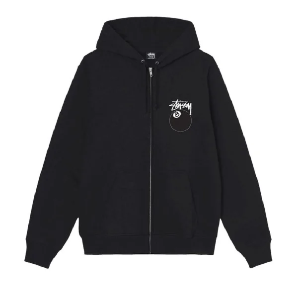 Stussy Basic 8 Ball Black Zip Up Hoodie