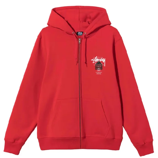 Stussy Brick Red World Tour Zip Up Hoodie
