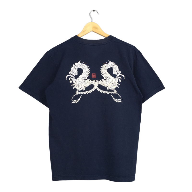 Stussy Dragon 80's Blue T Shirt Back