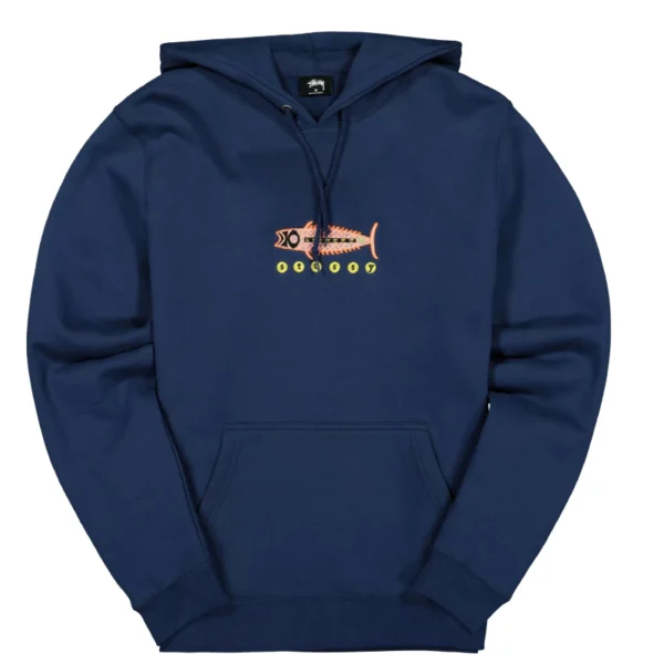 Stussy Fish Embroidered Navy Hoodie