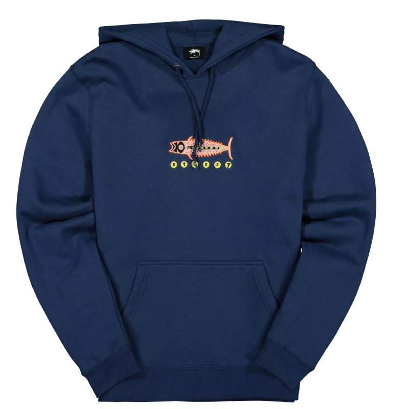 Stussy Fish Embroidered Navy Hoodie
