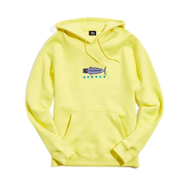 Stussy Fish Embroidered Yellow Hoodie