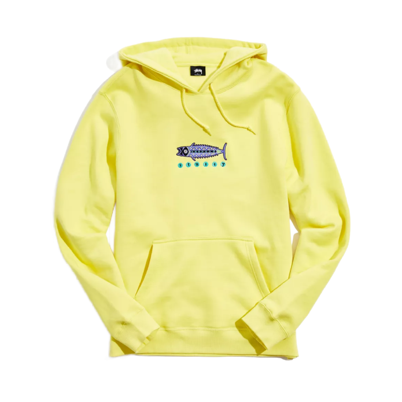 Stussy Fish Embroidered Yellow Hoodie