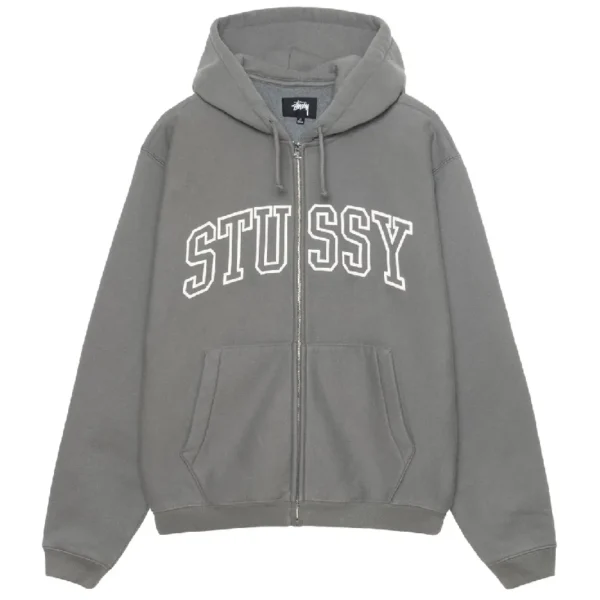Stussy Outline Grey Zip Up Hoodie