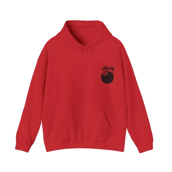 Stussy Red Hoodie With Black 8 Ball Logo