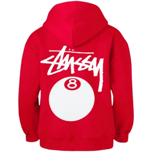 Stussy Red Hoodie With White 8 Ball Logo -back
