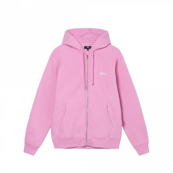 Stussy Stock Logo Zip Up Pink Hoodie