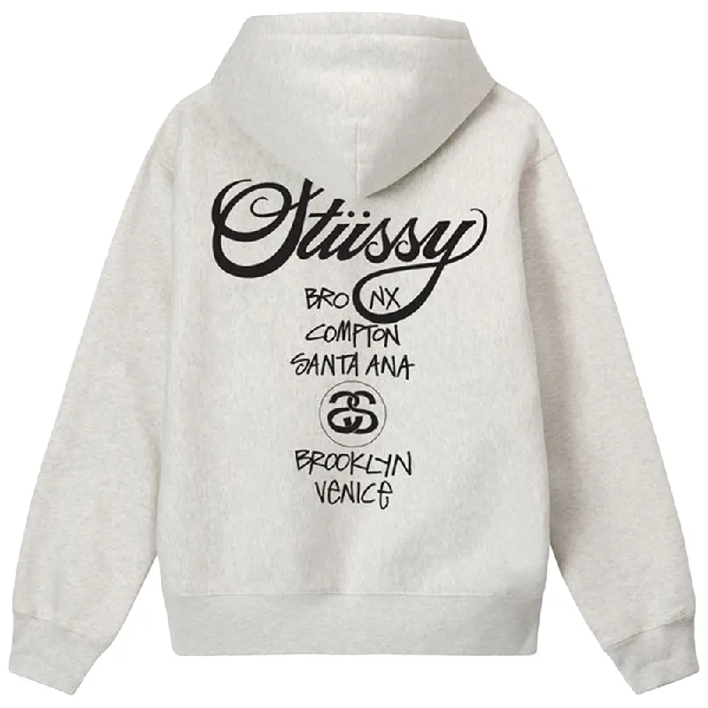Stussy World Tour Ash Heather Zip Up Hoodie-back