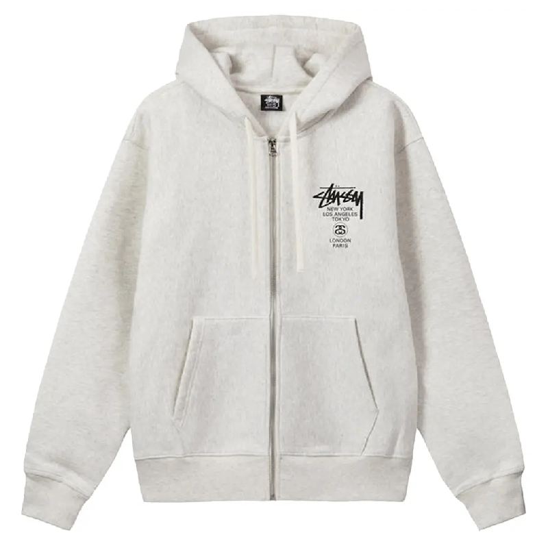 Stussy World Tour Ash Heather Zip Up Hoodie