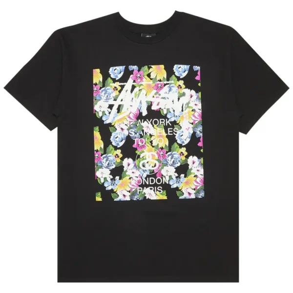 Stussy World Tour Flower Block Black Tee