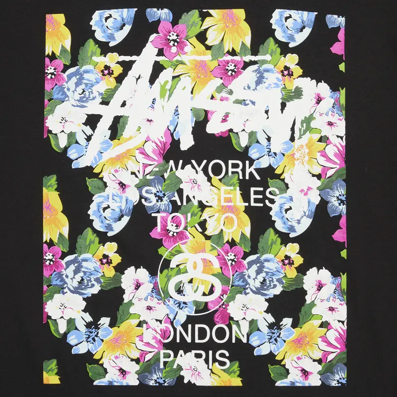 Stussy World Tour Flower Block Black Tee Zoom