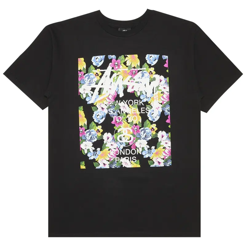Stussy World Tour Flower Block Black Tee