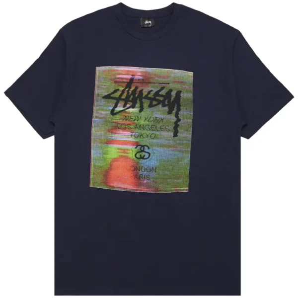 Stussy World Tour Glitch Navy T-Shirt