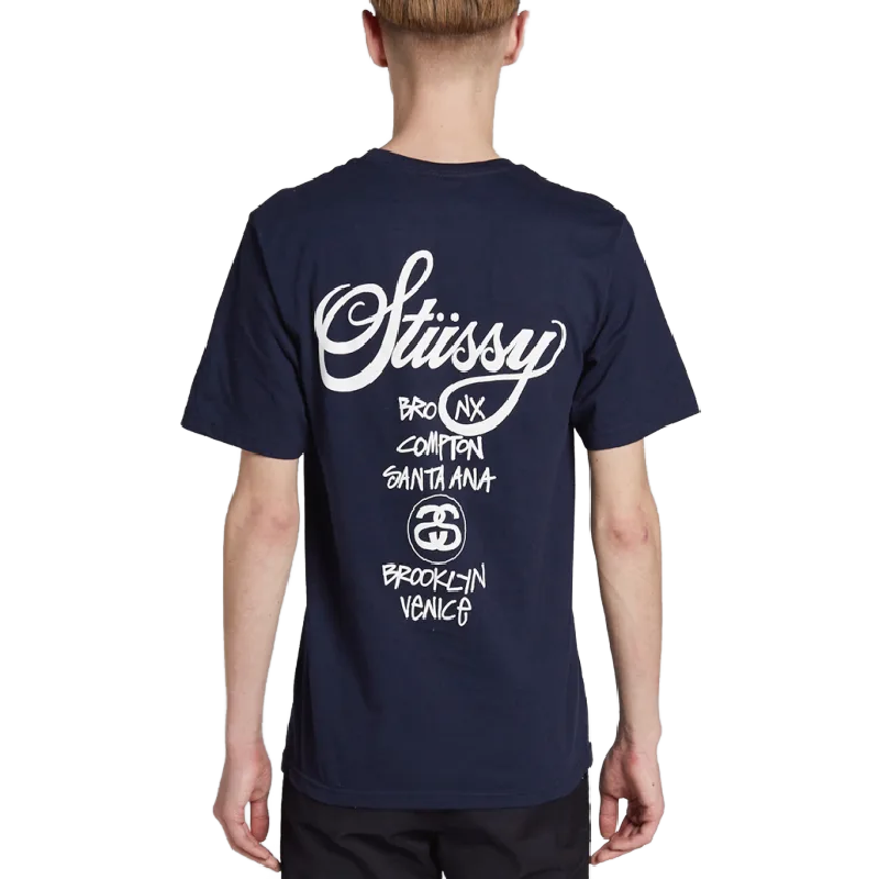 Stussy World Tour Navy Blue T-Shirt Back