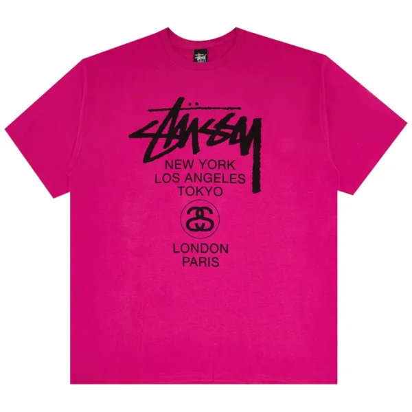 Stussy World Tour Pink Tee