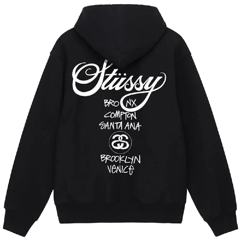 Stussy WorldTour Black Zip Up Hoodie-back