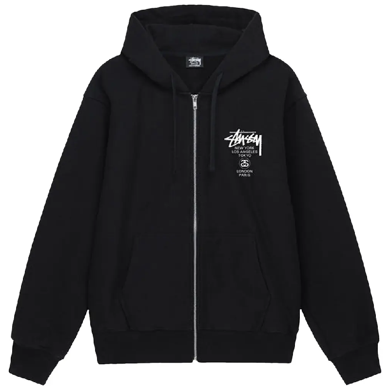 Stussy WorldTour Black Zip Up Hoodie