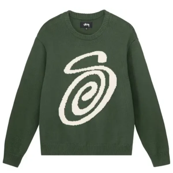 Stussy Knit Curly S Green Sweater