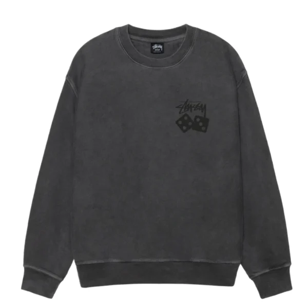 Stussy Dice Crewneck Pigment Dyed Black Sweater