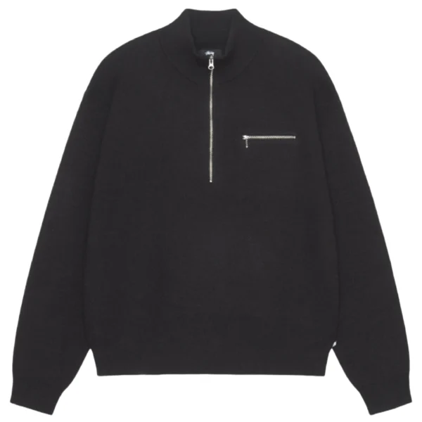Stussy Half Zip Mock Neck Black Knit Sweater