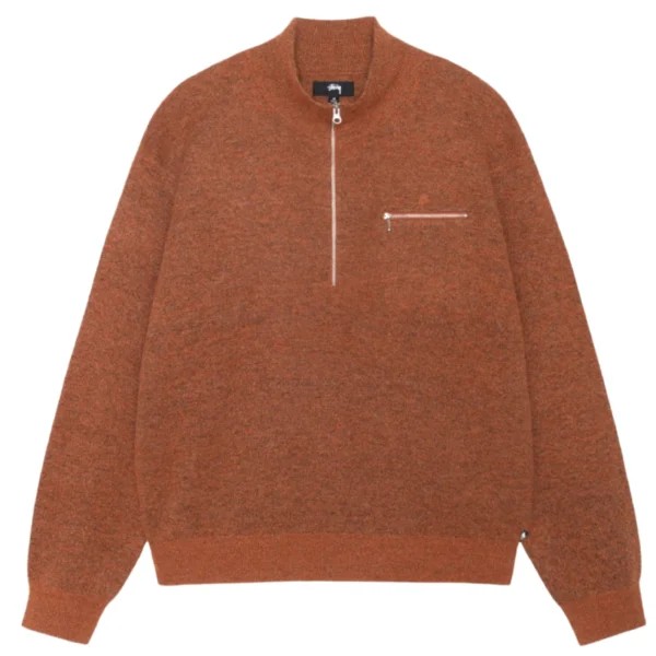 Stussy Half Zip Mock Neck Clay Sweater