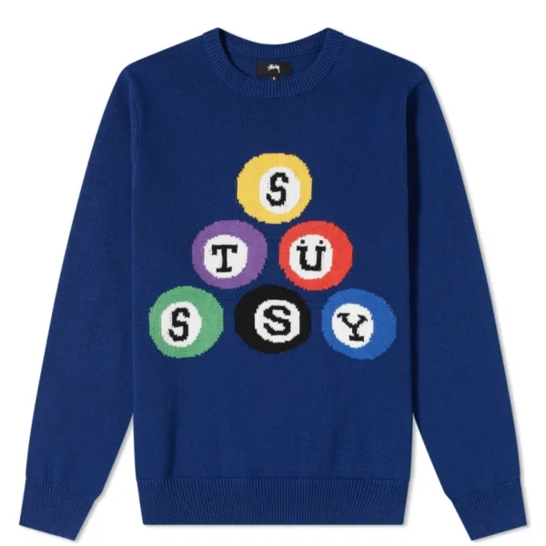 Stussy Knit Billiard Pool Ball Navy Sweater