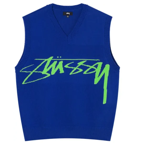 Stussy Logo Blue Sweater Vest