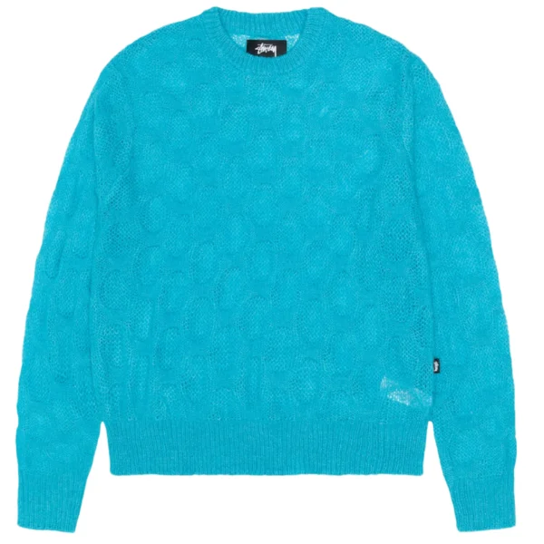 Stussy Loose Knit Cross Cable Cyan Sweater