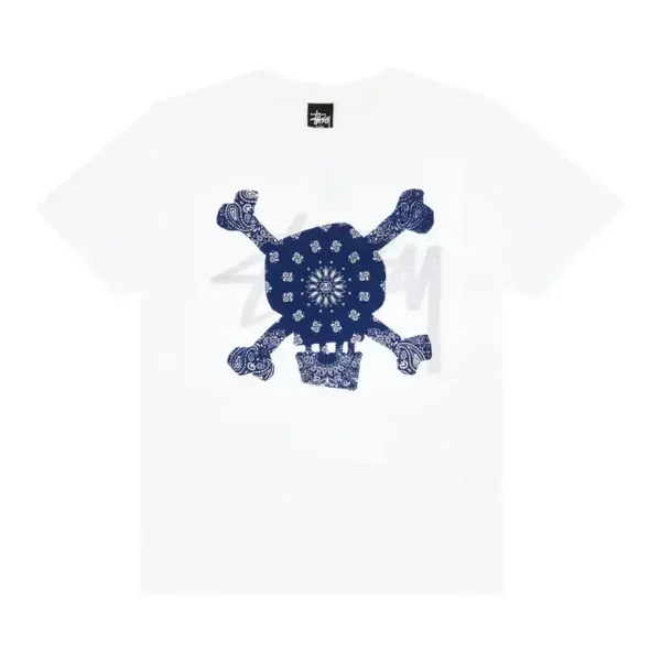 Stussy Paisley Blue Skull White T-Shirt