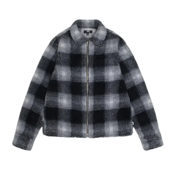 Stussy Shadow Plaid Sherpa Zip Black jacket