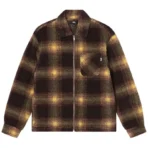 Stussy Shadow Plaid Sherpa Zip Brown jacket
