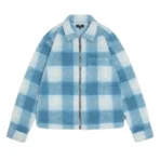 Stussy Shadow Plaid Sherpa Zip Light Blue Jacket