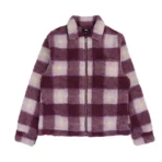 Stussy Shadow Plaid Sherpa Zip Purple Jacket