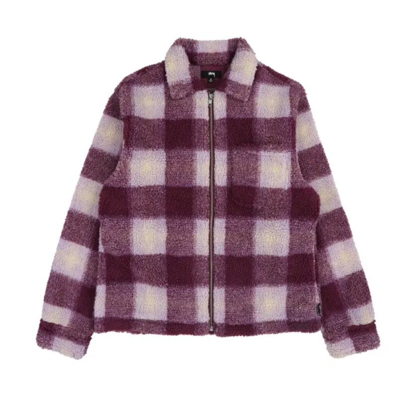 Stussy Shadow Plaid Sherpa Zip Purple Jacket Stussy Shadow Plaid Sherpa Zip Purple Jacket