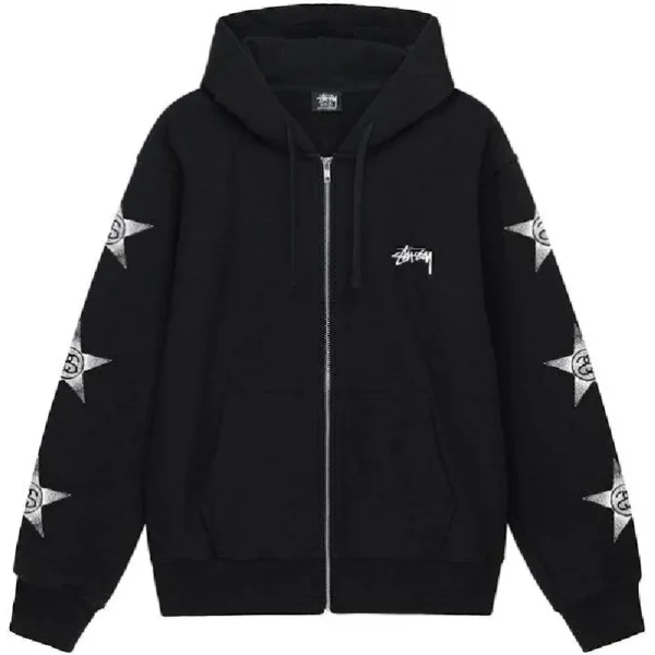 Stussy Stars Black Zip Up Hoodie