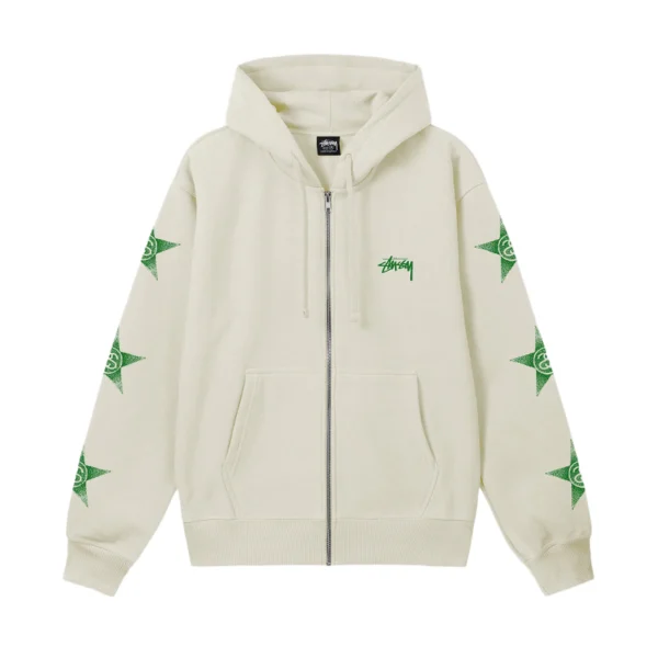 Stussy Stars Cream Zip Up Hoodie