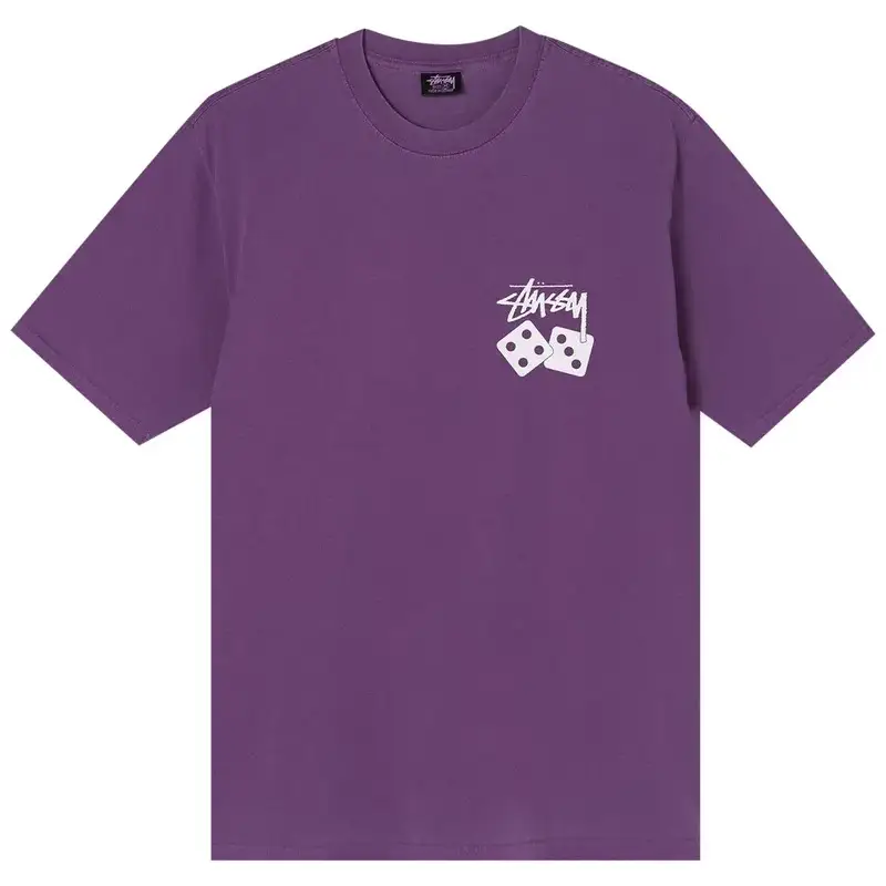 Stussy White Dice Pigment Dyed Purple Tee