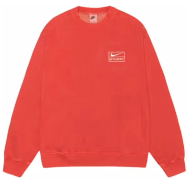 Stussy x Nike Pigment Dyed Red Fleece Sweater